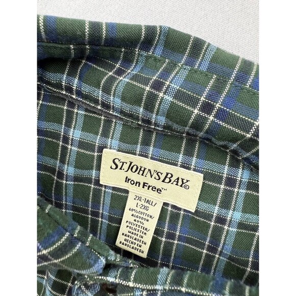 St Johns Bay Iron Free Shirt Mens Size 2XLT Green Plaid Long Sleeve Button Up - Picture 3 of 6
